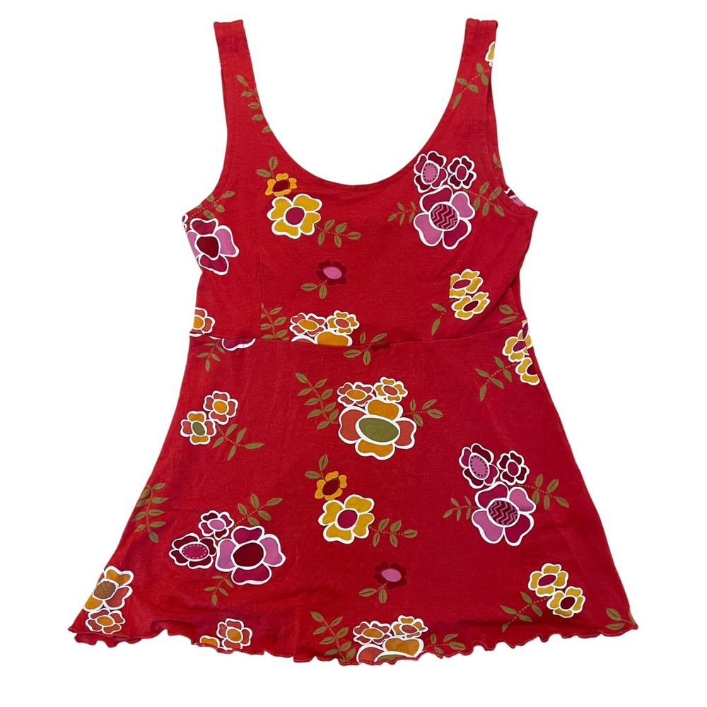 Gudrun Sjoden Tank Top Red Floral Jersey‎ Lettuce Edge XS
